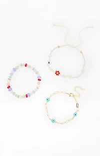 LA Hearts 3 Pack Beaded Chain Bracelets