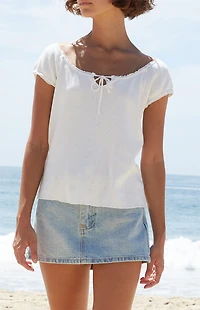 John Galt White Pointelle Short Sleeve Top