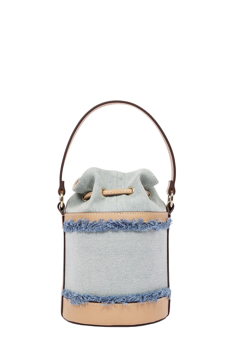 True Religion Buddha Patch Frayed Denim Bucket Bag