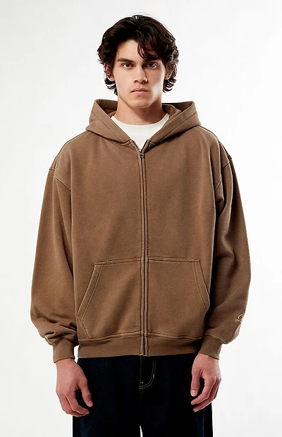 Pacsun Washed Brown Full Zip Hoodie