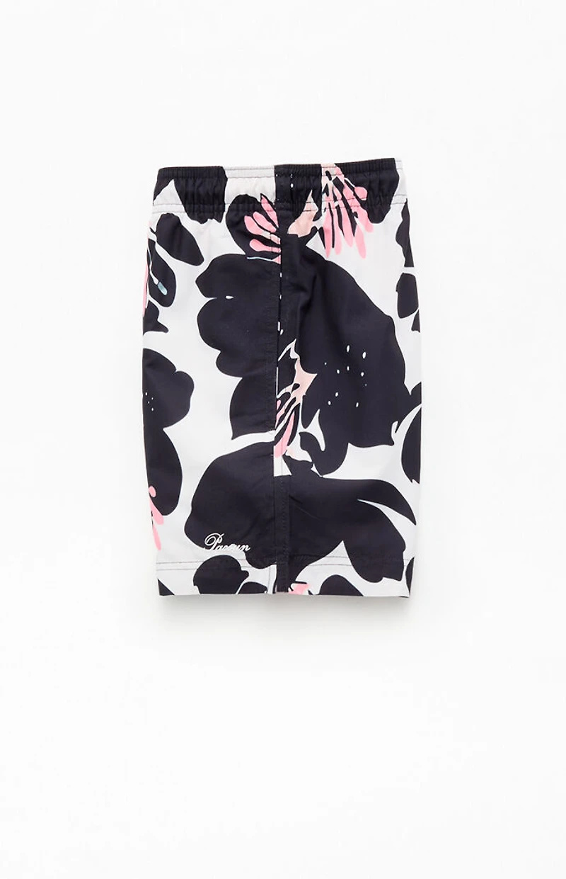 Pacsun Black Floral Eco 4.5" Swim Trunks