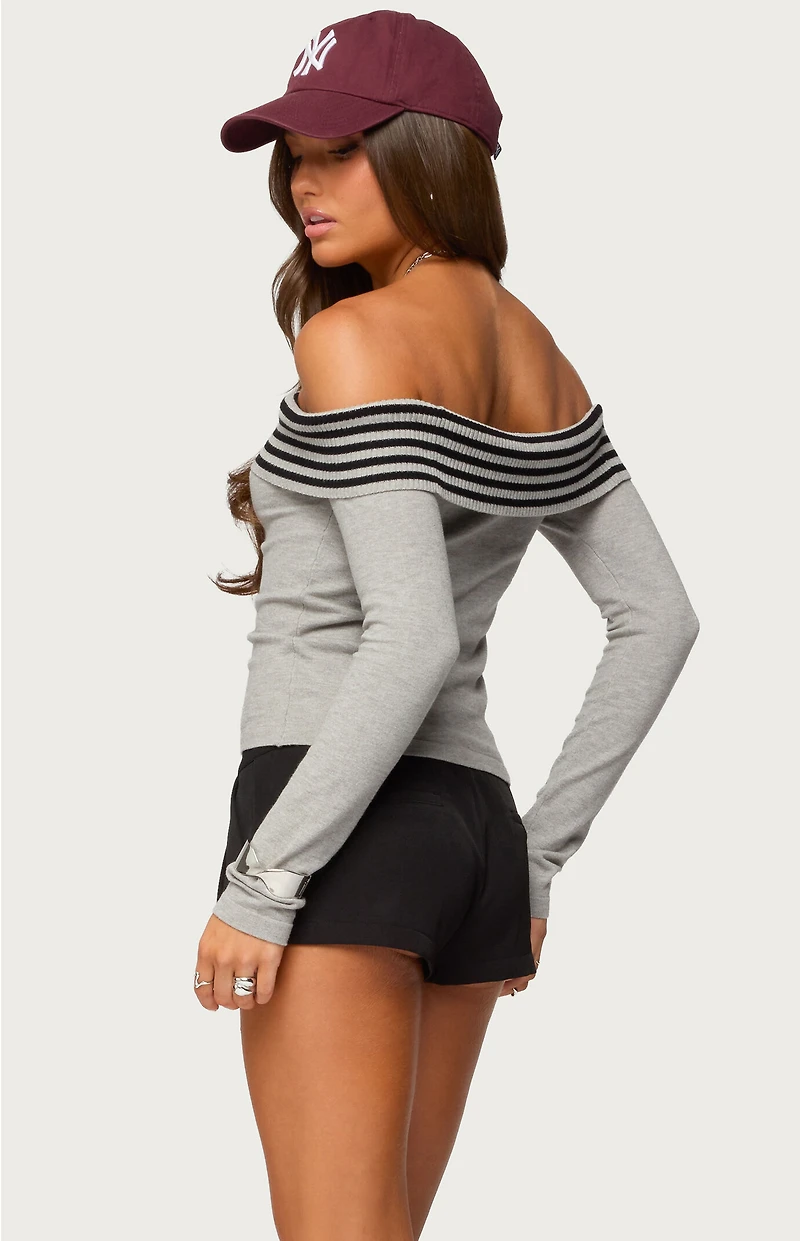 Edikted Leetal Stripey Foldover Knit Top
