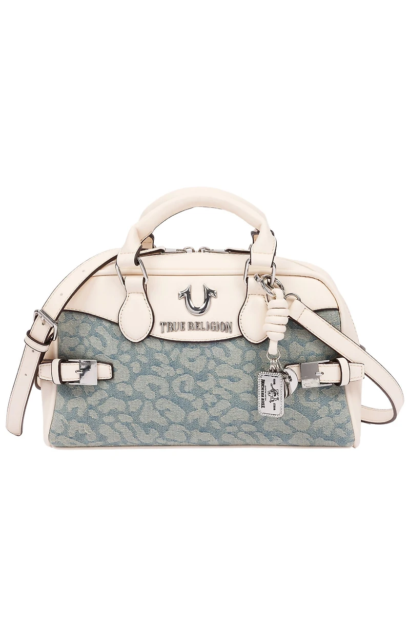 True Religion Brooks Leopard Denim Belted Satchel Bag