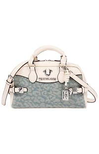 True Religion Brooks Leopard Denim Belted Satchel Bag