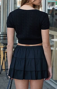 John Galt Cable Knit Short Sleeve Cropped Cardigan