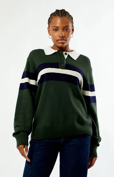 WEWOREWHAT Knit Rugby Polo Long Sleeve Oversized Shirt