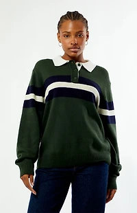 WEWOREWHAT Knit Rugby Polo Long Sleeve Oversized Shirt