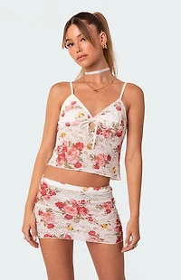 Edikted Portofino Printed Sheer Lace Tank Top