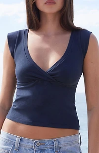 John Galt Blue Amara Surplice Short Sleeve Top