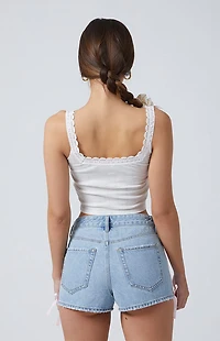 Pacsun Light Indigo Side Stripe Bow High Waisted Denim Festival Shorts