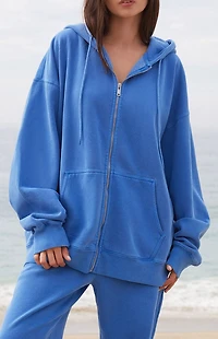 John Galt Electric Blue Zip Up Oversized Hoodie