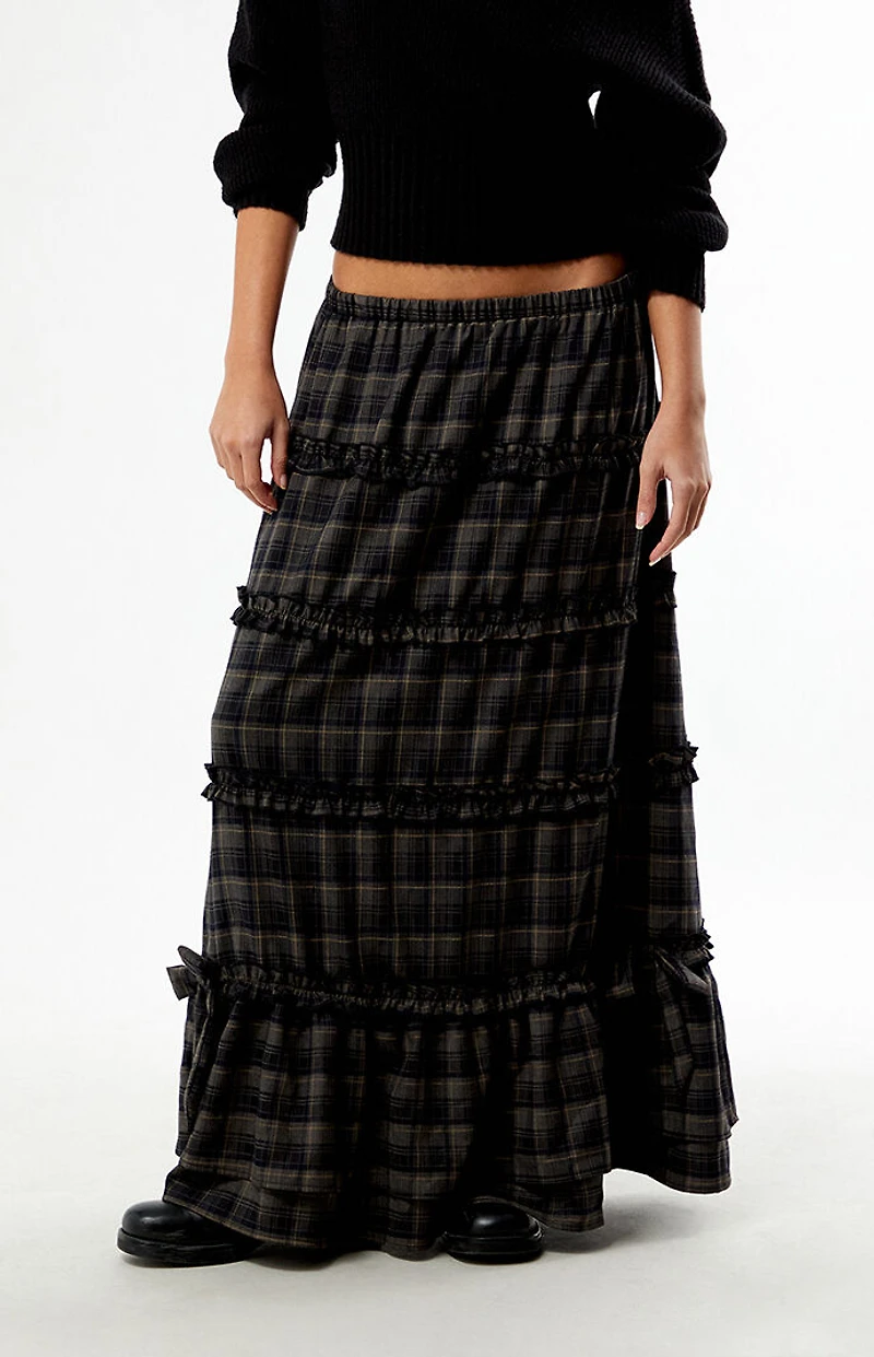 Daisy Street Plaid Snowdrop Maxi Skirt
