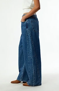 WEWOREWHAT Dark Blue Mid Rise Balloon Jeans