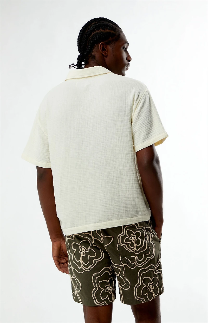 Pacsun Cream Cropped Boxy Gauze Camp Shirt