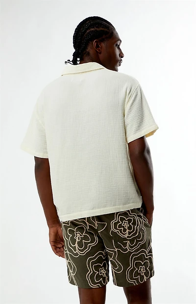 Pacsun Cream Cropped Boxy Gauze Camp Shirt