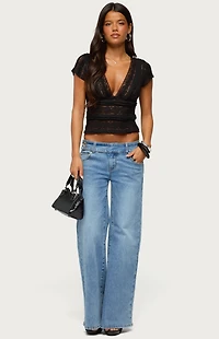 Edikted Avalee Sheer Lace V Neck Top