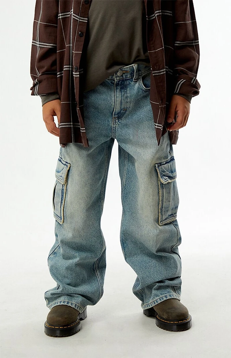Pacsun Kids Baggy Jeans Frayed Cargo Medium Blue