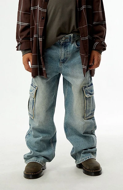 Pacsun Kids Baggy Jeans Frayed Cargo Medium Blue