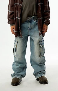 Pacsun Kids Baggy Jeans Frayed Cargo Medium Blue