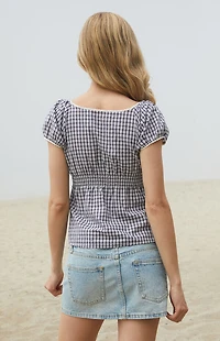 John Galt Blue & White Plaid Blair Short Sleeve Top