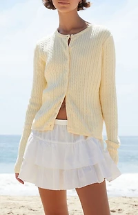 John Galt Yellow Zoe Cable Knit Cardigan
