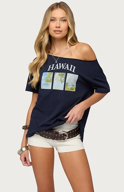 Edikted Hawaiian Babe Off Shoulder T-Shirt