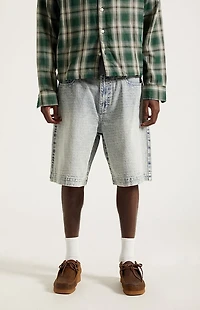 Pacsun Parker Baggy Denim Shorts Jacquard Checkered Light Blue