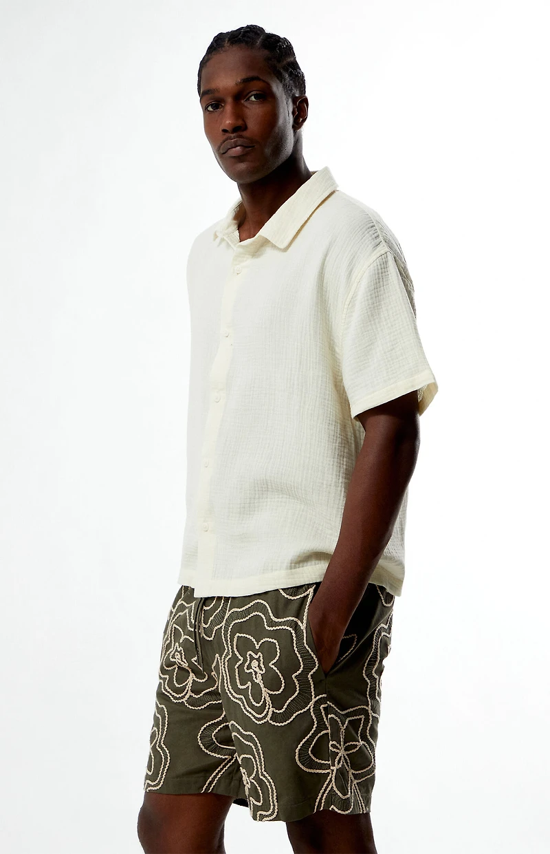 Pacsun Cream Cropped Boxy Gauze Camp Shirt