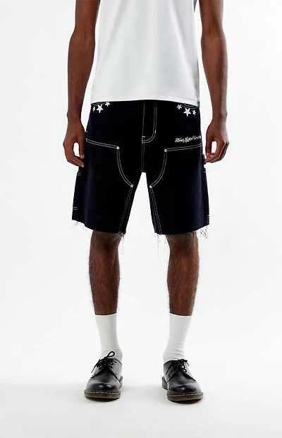 FORD Star Knee Panels Baggy Denim Shorts