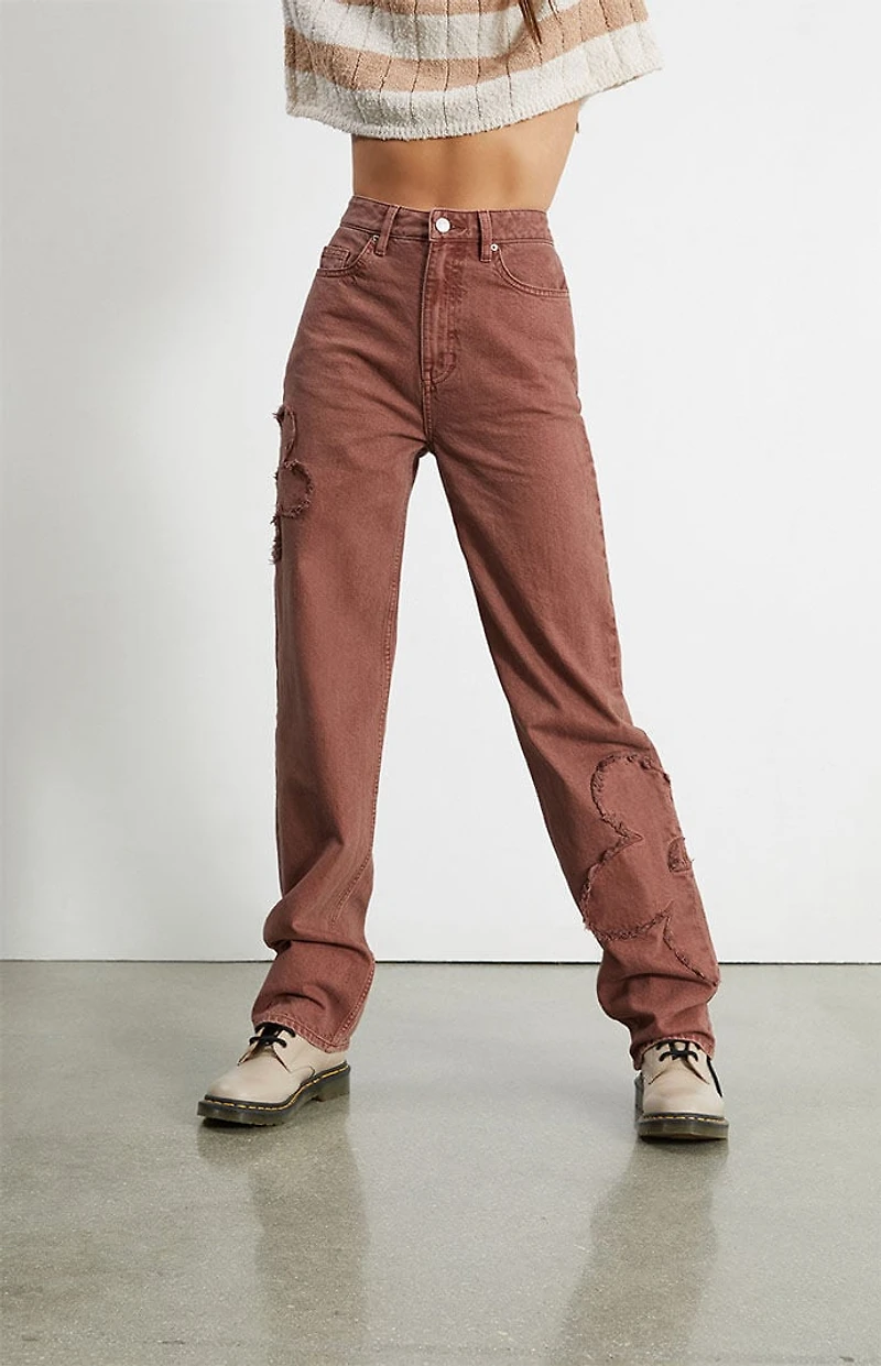 Pacsun Eco Brown Flower Patch Boyfriend Jeans