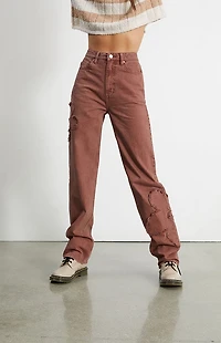Pacsun Eco Brown Flower Patch Boyfriend Jeans