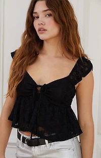 LA Hearts Keyhole Lace Babydoll Top