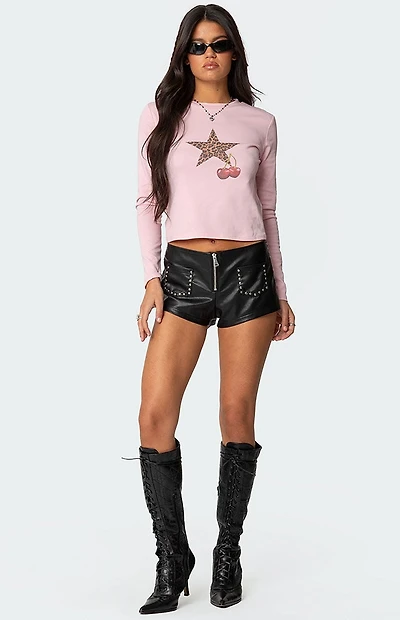 Edikted Studded Faux Leather Micro Shorts