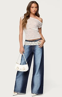 Edikted Kessa Sheer Lace Off Shoulder Top