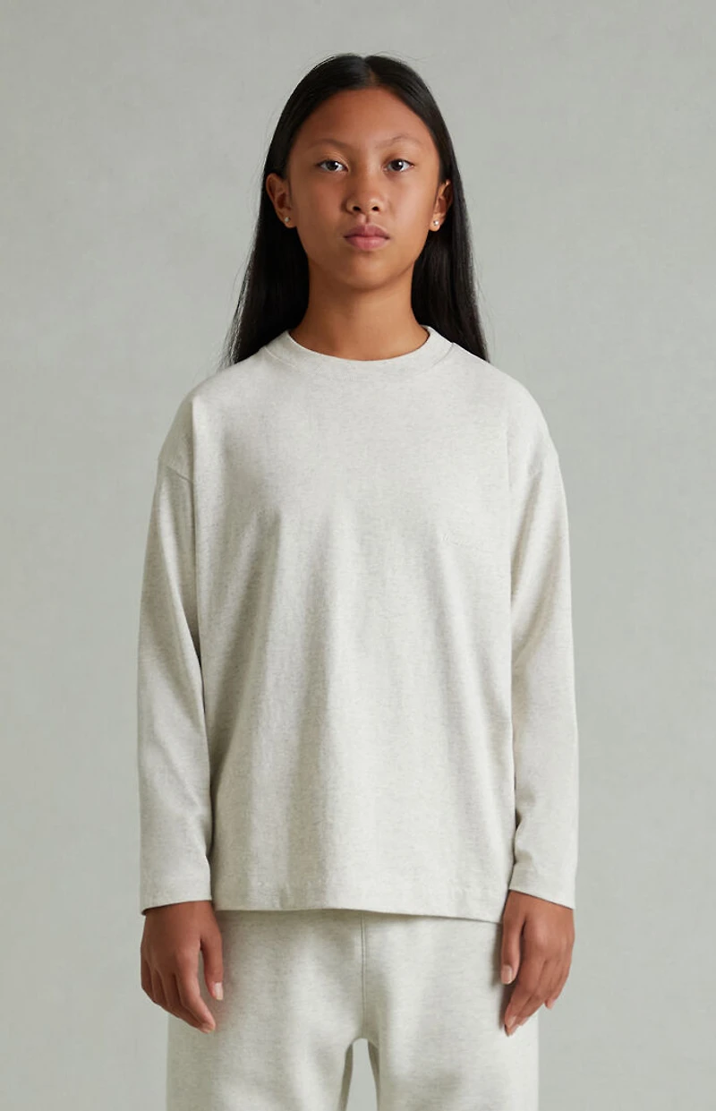 Fear of God ESSENTIALS Kids Heather Oatmeal Classic Long Sleeve T-Shirt
