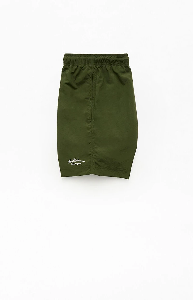 Pacsun Green Collegiate Solid 7" Swim Trunks