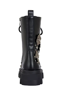 AZALEA WANG Women's Orquidea Black 3D Flower Combat Boots