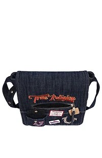 True Religion Dark Denim Multi Patch Messenger Bag