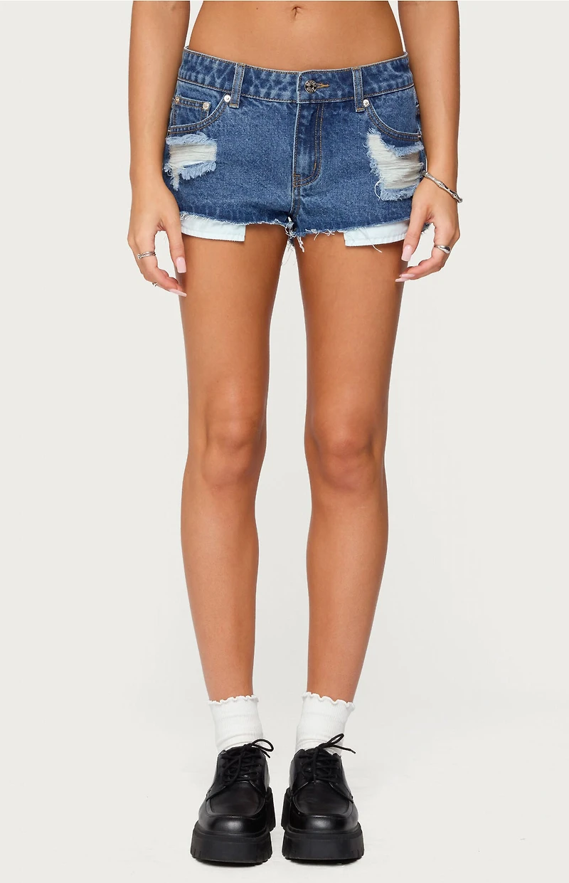 Edikted Devin Low Rise Micro Denim Shorts