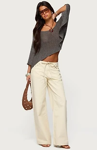 Edikted Grommet Tie Waist Low Rise Jeans