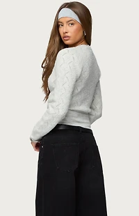 Edikted Janine Pointelle Knit V Neck Top