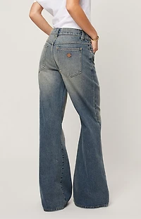 ABRAND Amalie Dark Indigo Low Rise Flare Baggy Jeans