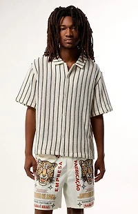 Pacsun Cream Driftwood Striped Textured Camp Shirt