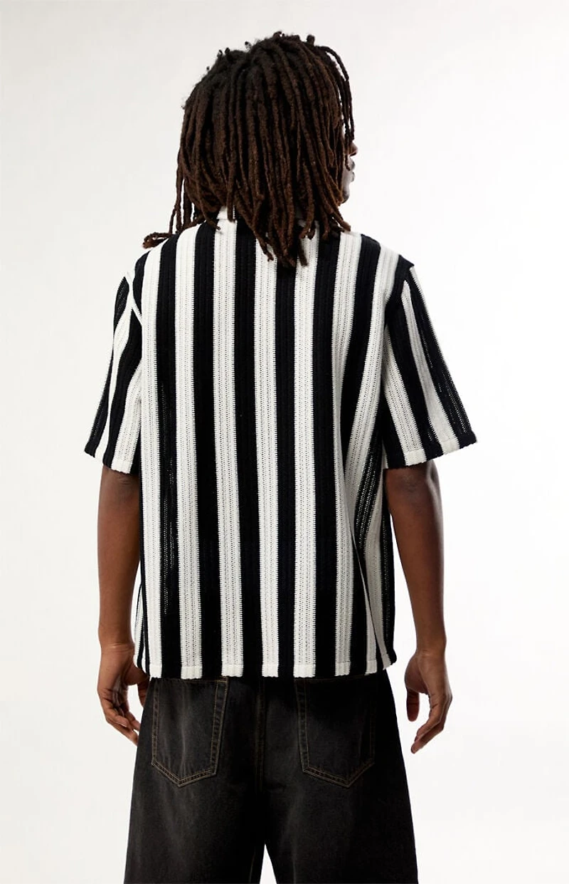 Pacsun Black & White Reece Striped Textured Camp Shirt
