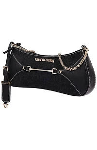 True Religion Top Zip Black Denim Shoulder Bag