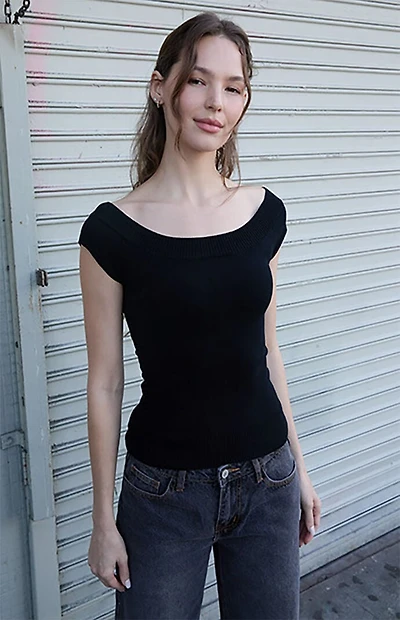 John Galt Black Ginny Knit Off-The-Shoulder Top