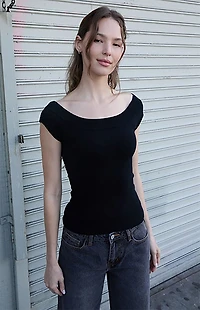 John Galt Black Ginny Knit Off-The-Shoulder Top