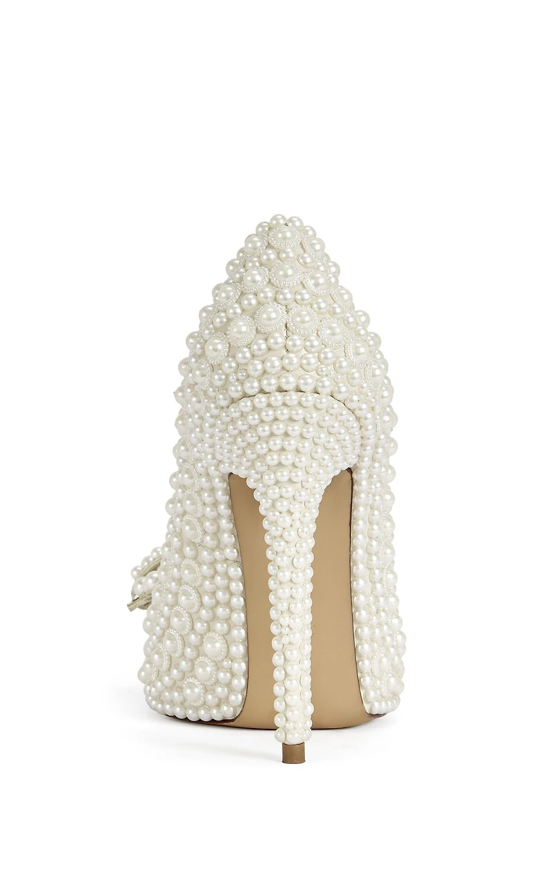 AZALEA WANG Women's Naamah White Pearl Stiletto Pumps