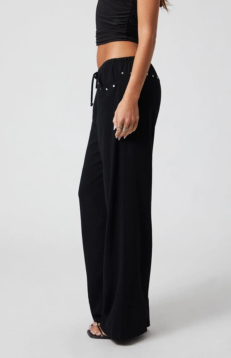 Third Charm Linen Studded Low Rise Baggy Pants