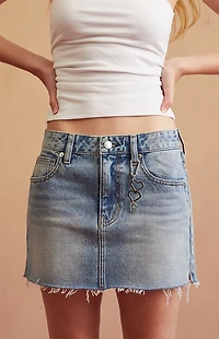 RARE DNM EDIT Medium Blue Mid Rise Heart Chain Denim Mini Skirt